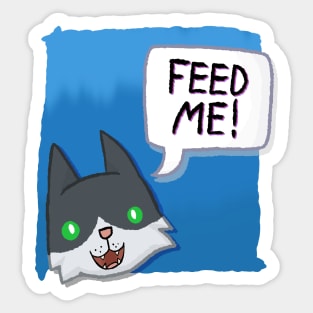 Feed Me! [Tuxedo Cat With A Blue Background] Sticker